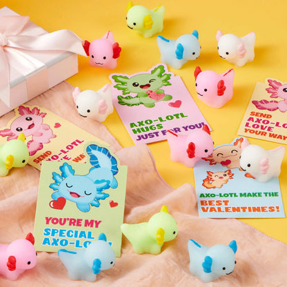 JOYIN 28-Pack Valentine's Day Axolotl Mochi Squishy Toys with Funny Cards for Kids