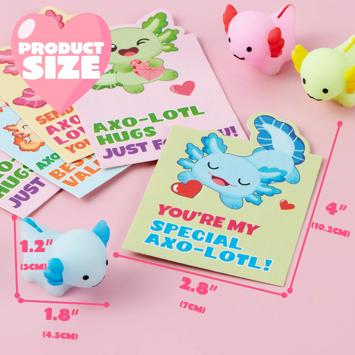 JOYIN 28-Pack Valentine's Day Axolotl Mochi Squishy Toys with Funny Cards for Kids