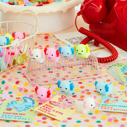 JOYIN 28-Pack Valentine's Day Axolotl Mochi Squishy Toys with Funny Cards for Kids