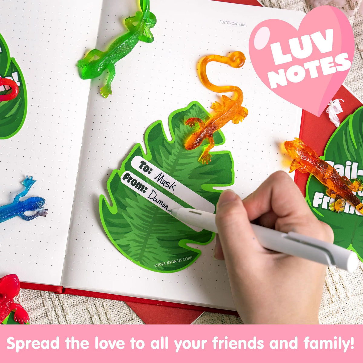 JOYIN 28 Pack Valentine's Day Sticky Lizards with Cards for Kids - 7 Colors & 4 Card Designs