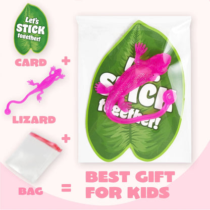JOYIN 28 Pack Valentine's Day Sticky Lizards with Cards for Kids - 7 Colors & 4 Card Designs