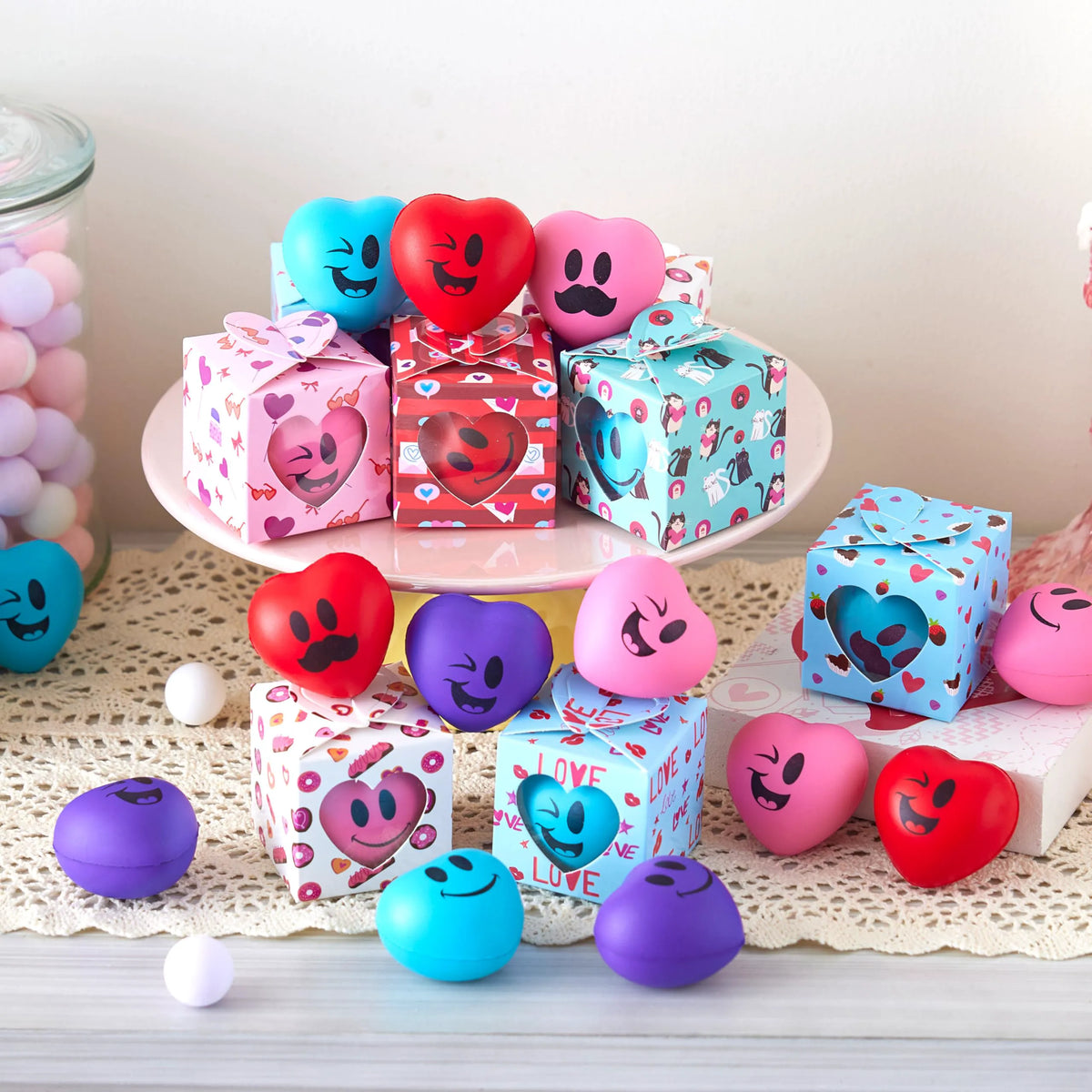JOYIN 28-Pack Valentine Heart Stress Balls in Boxes