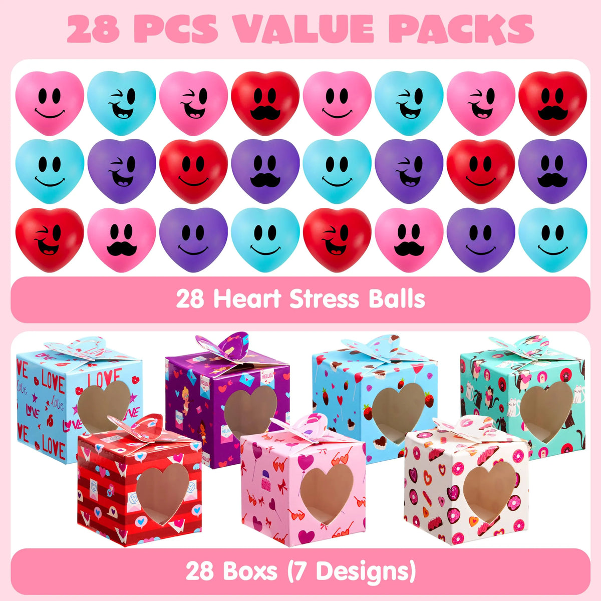 JOYIN 28-Pack Valentine Heart Stress Balls in Boxes