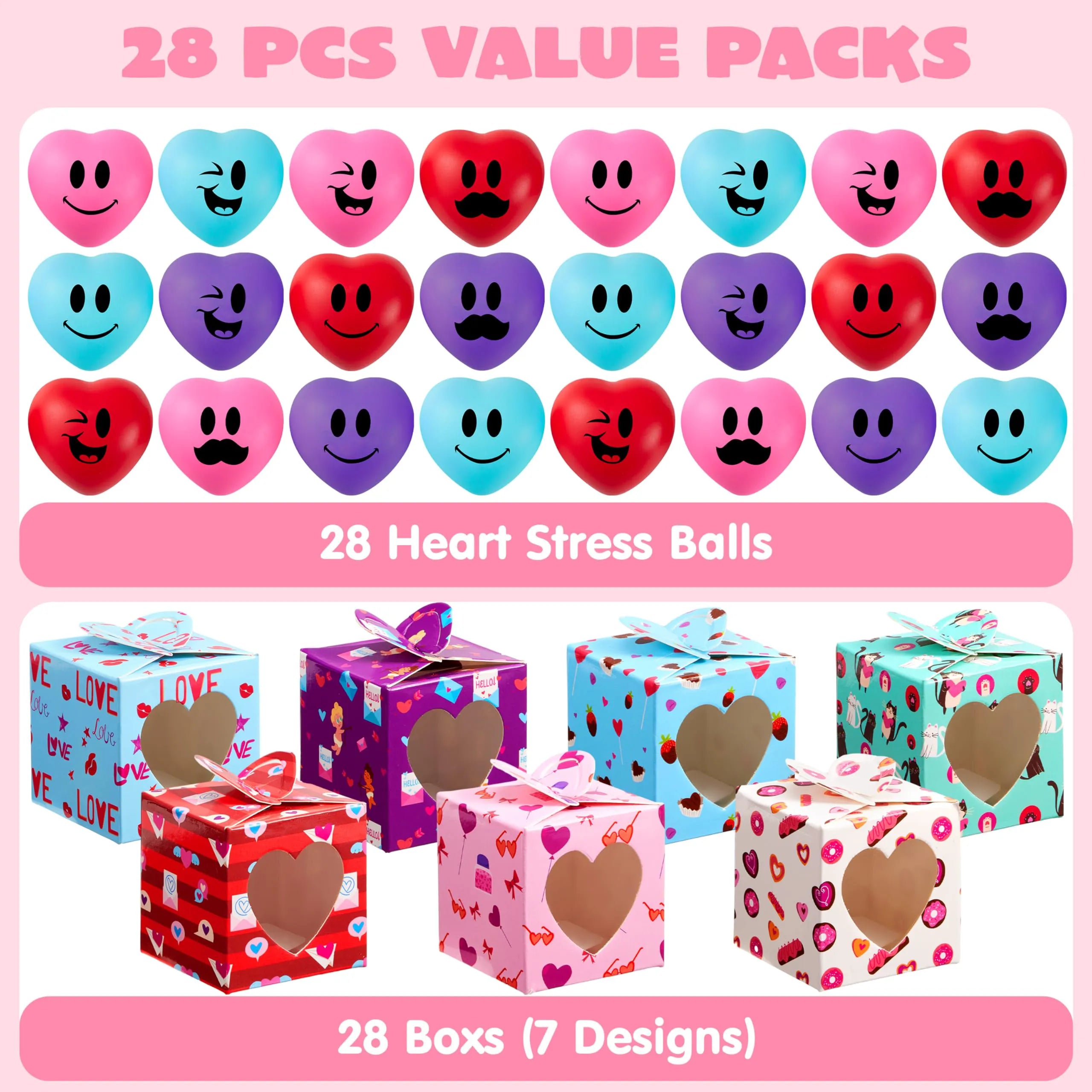 JOYIN 28-Pack Valentine Heart Stress Balls in Boxes