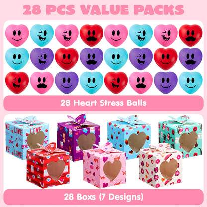JOYIN 28-Pack Valentine Heart Stress Balls in Boxes
