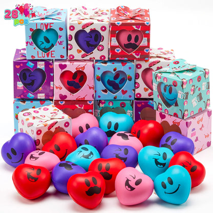 JOYIN 28-Pack Valentine Heart Stress Balls in Boxes