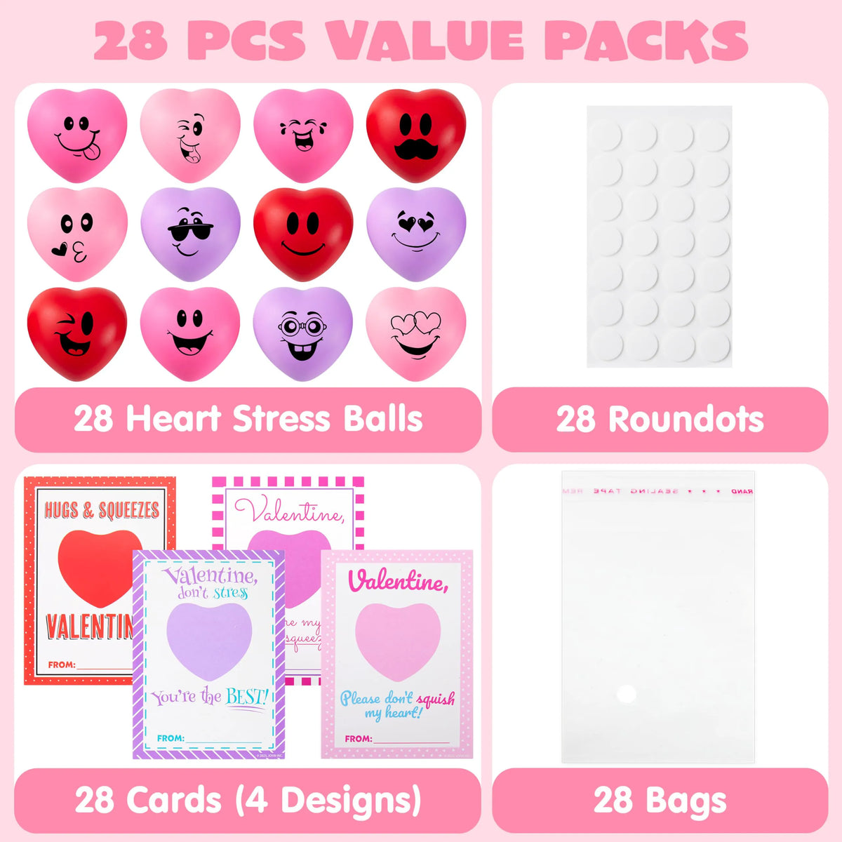 JOYIN 28-Piece Valentine's Day Heart-Shaped Stress Balls with Cards