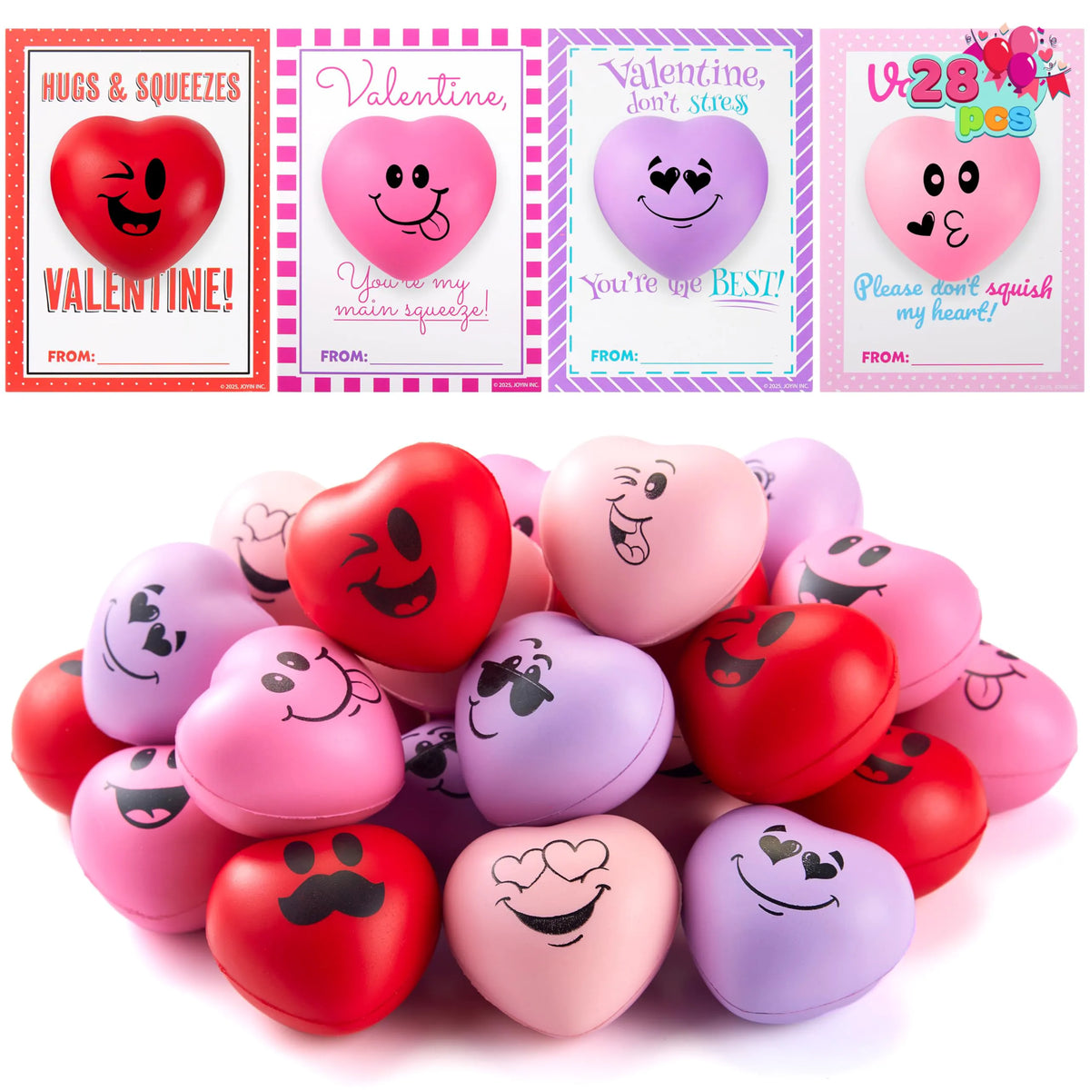 JOYIN 28-Piece Valentine's Day Heart-Shaped Stress Balls with Cards