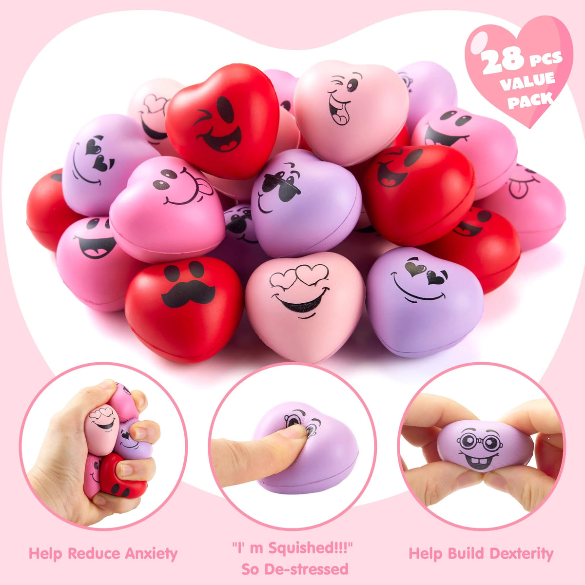 JOYIN 28-Piece Valentine's Day Heart-Shaped Stress Balls with Cards