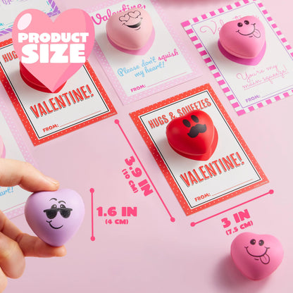 JOYIN 28-Piece Valentine's Day Heart-Shaped Stress Balls with Cards