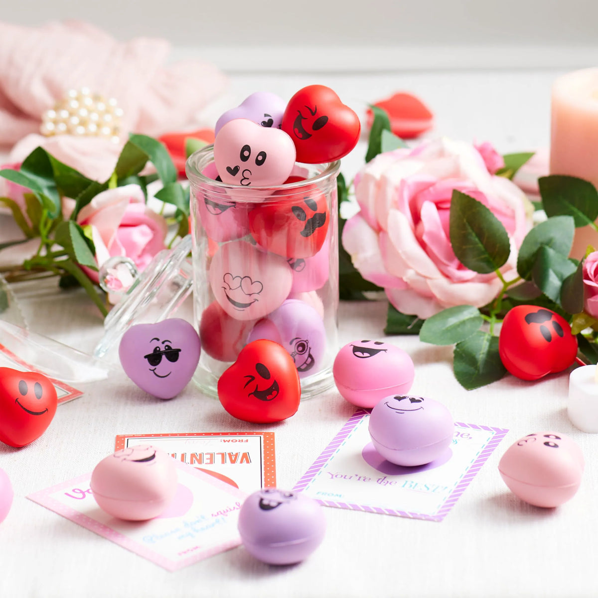 JOYIN 28-Piece Valentine's Day Heart-Shaped Stress Balls with Cards