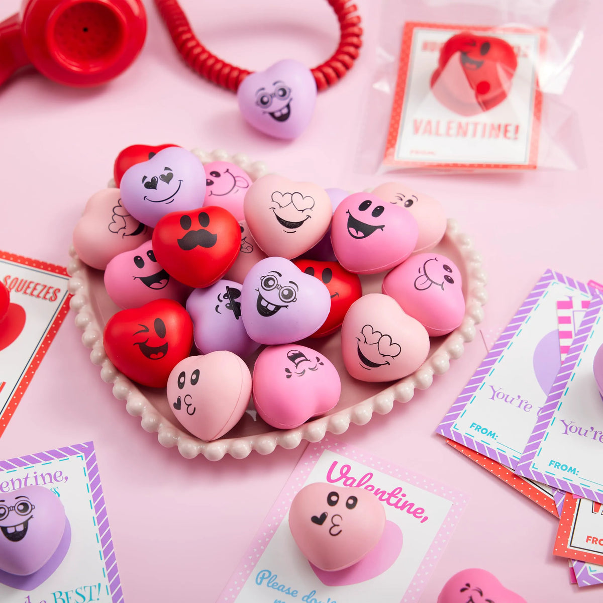 JOYIN 28-Piece Valentine's Day Heart-Shaped Stress Balls with Cards