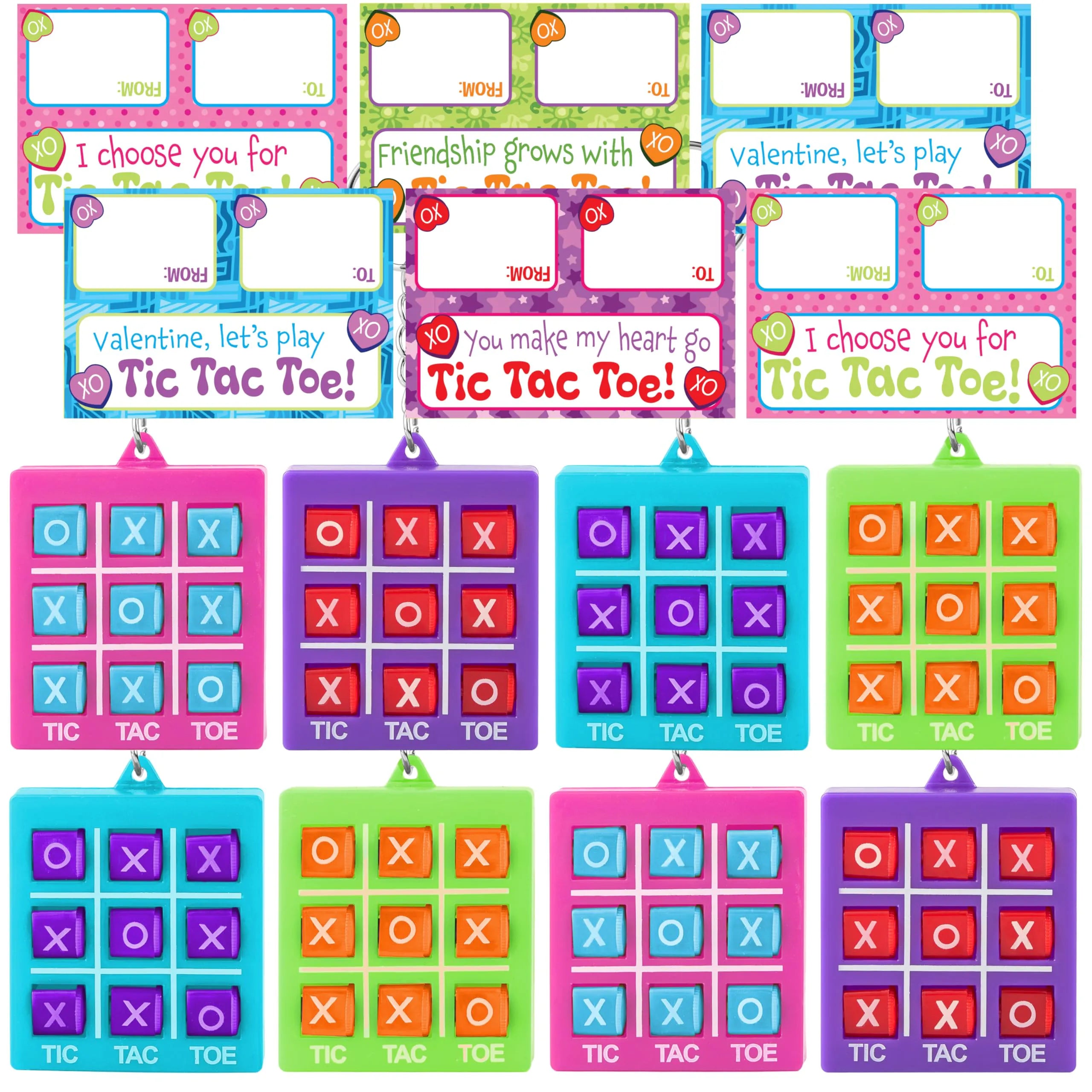JOYIN 28-Piece Valentine's Day Plastic Tic Tac Toe Game Favors in 4 Colors for Kids Goodie Bag Stuffers