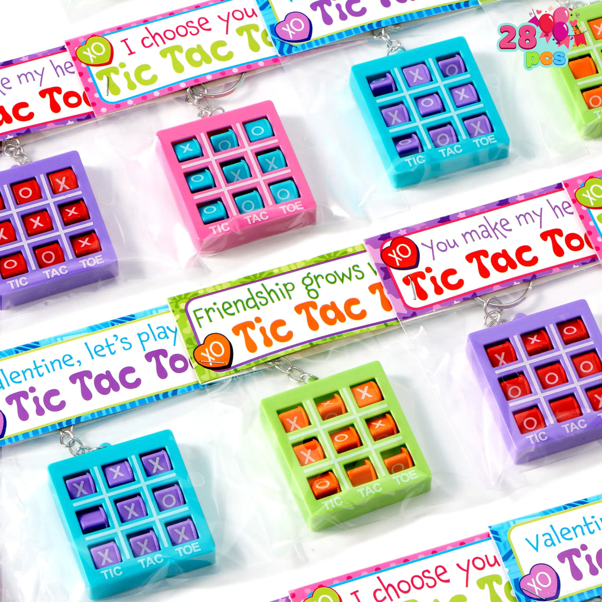 JOYIN 28-Piece Valentine's Day Plastic Tic Tac Toe Game Favors in 4 Colors for Kids Goodie Bag Stuffers
