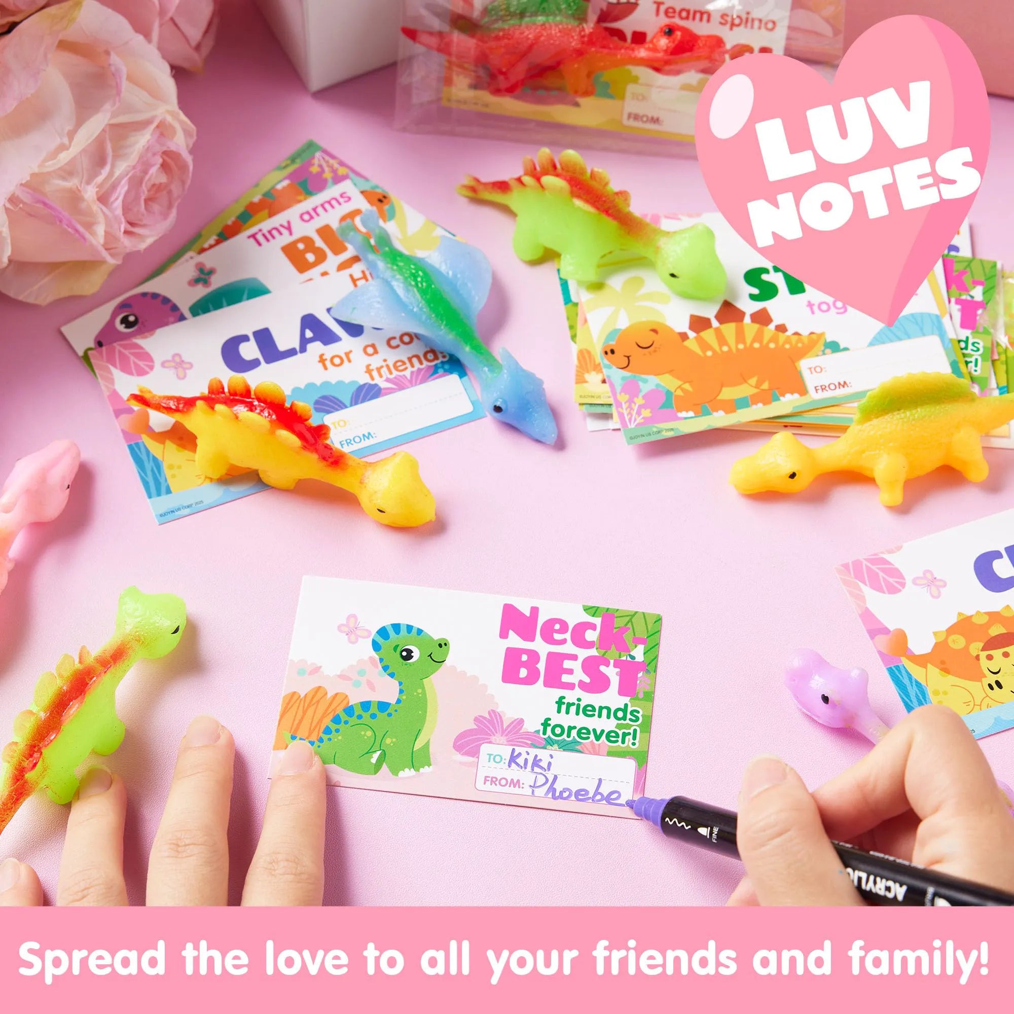 JOYIN 28-Piece Valentine's Day Slingshot Dinosaur Toys with Cards