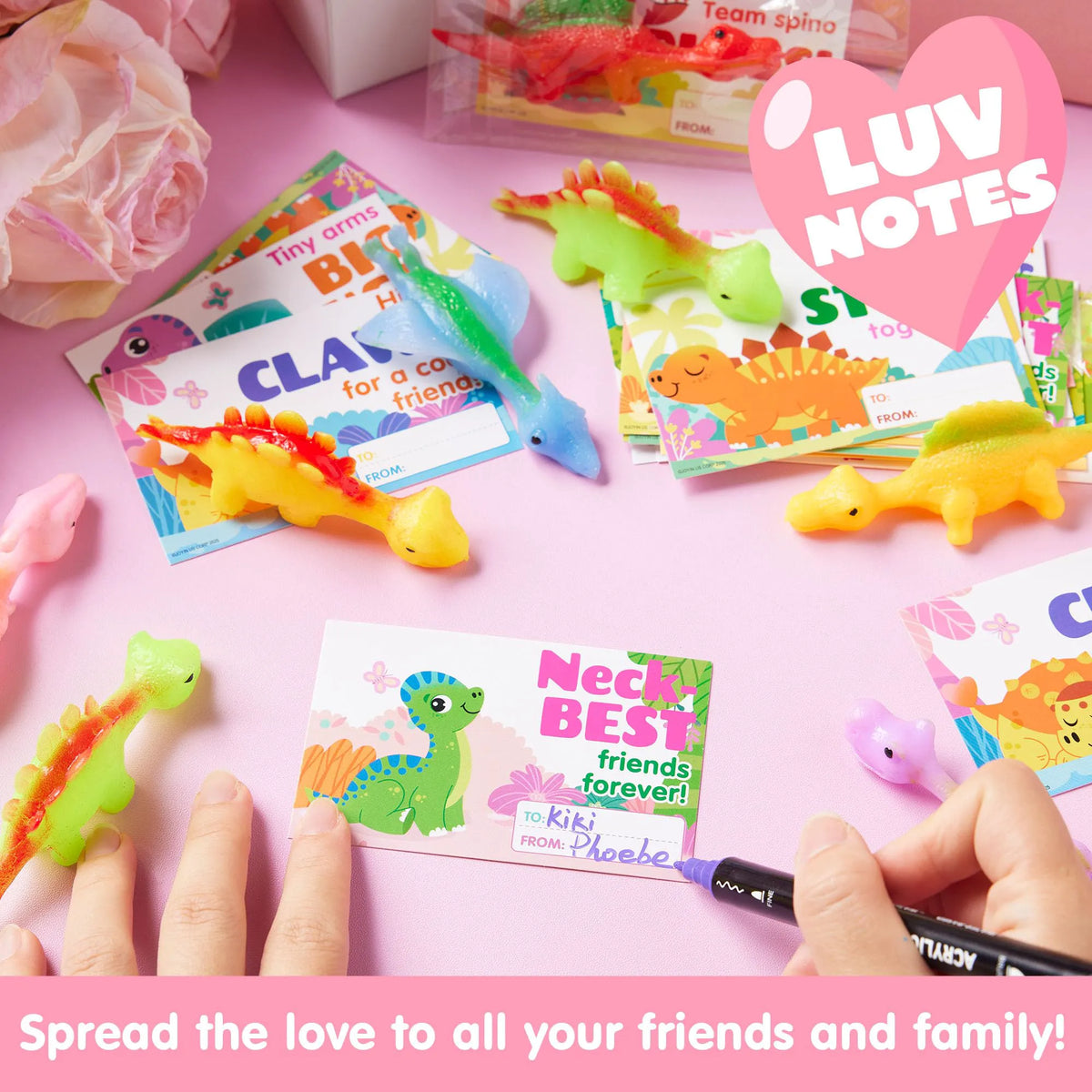 JOYIN 28-Piece Valentine's Day Slingshot Dinosaur Toys with Cards