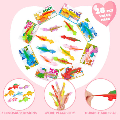 JOYIN 28-Piece Valentine's Day Slingshot Dinosaur Toys with Cards