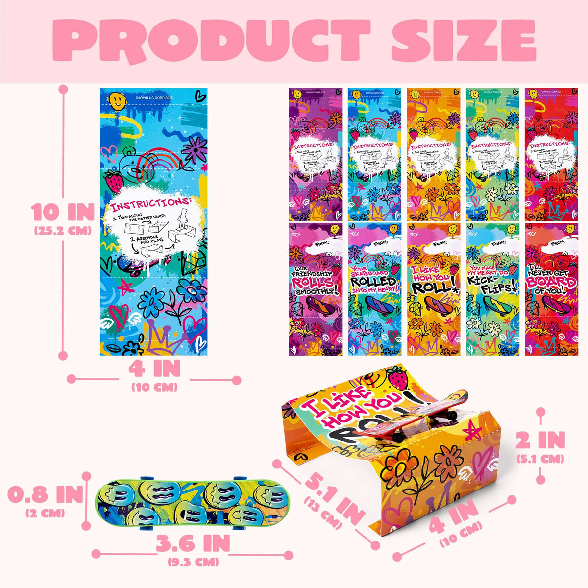 JOYIN 28-Piece Valentine's Day Finger Skateboards with Cards for Kids, Party Favors