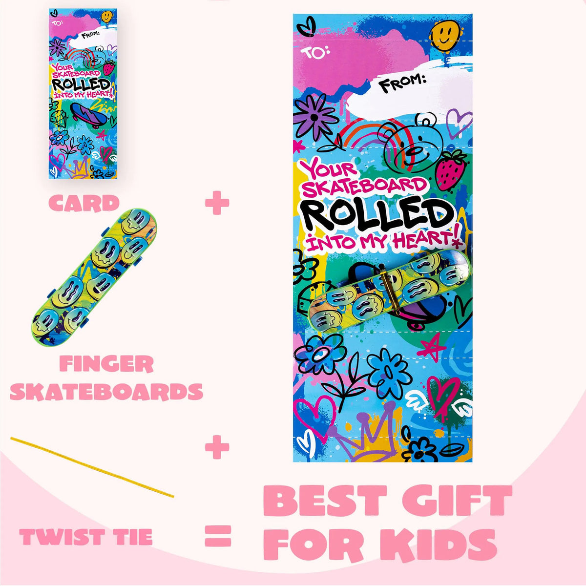 JOYIN 28-Piece Valentine's Day Finger Skateboards with Cards for Kids, Party Favors