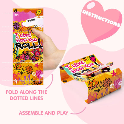 JOYIN 28-Piece Valentine's Day Finger Skateboards with Cards for Kids, Party Favors