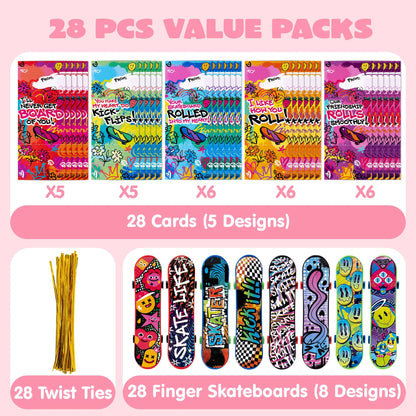 JOYIN 28-Piece Valentine's Day Finger Skateboards with Cards for Kids, Party Favors