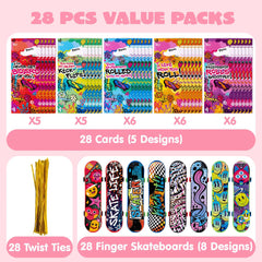 JOYIN 28-Piece Valentine's Day Finger Skateboards with Cards for Kids, Party Favors