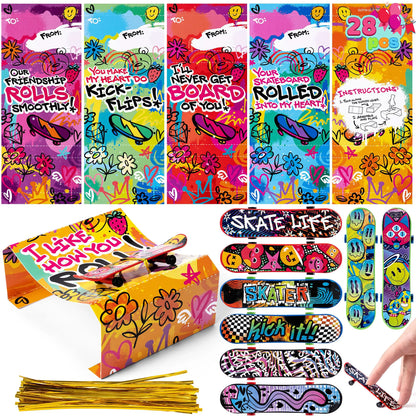 JOYIN 28-Piece Valentine's Day Finger Skateboards with Cards for Kids, Party Favors