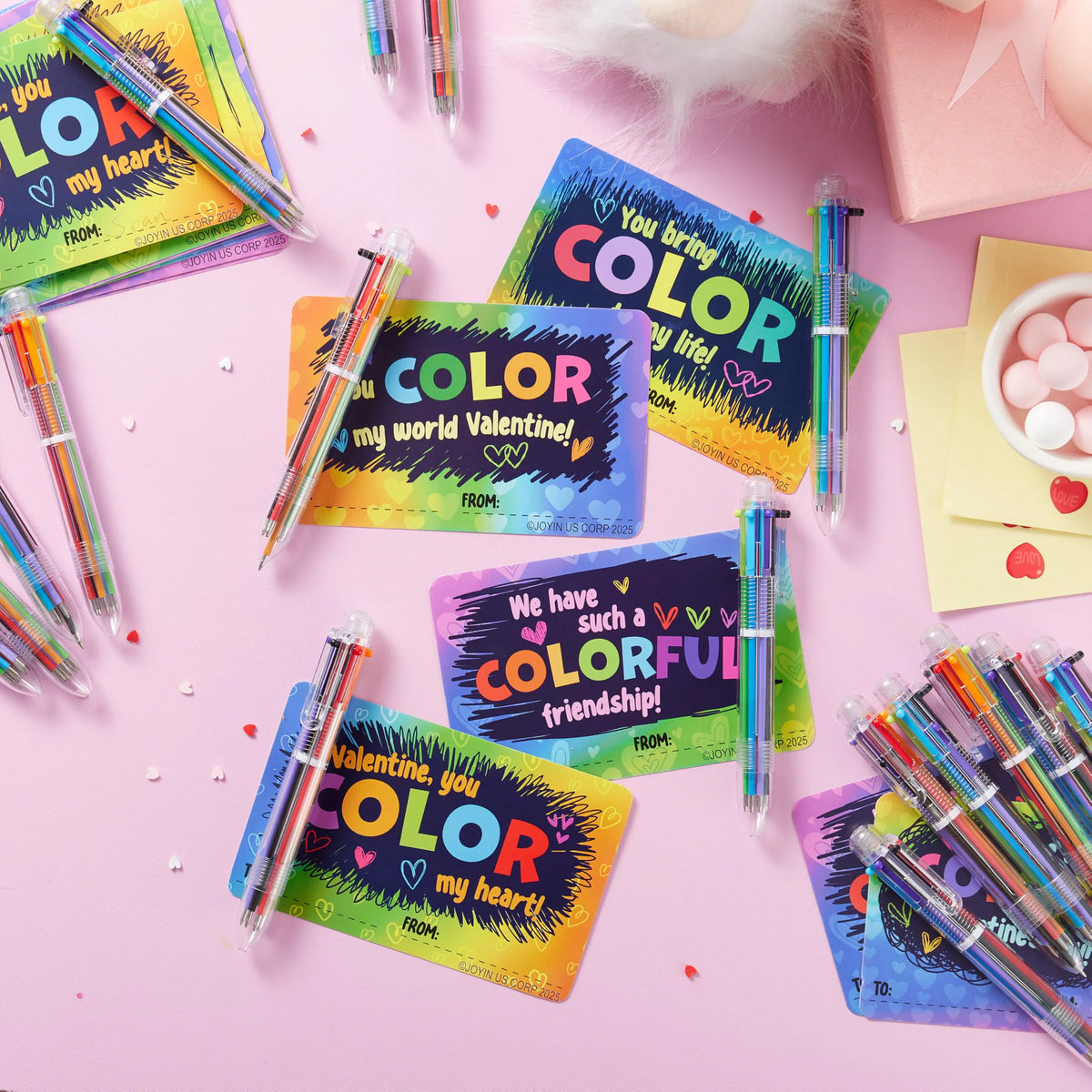 JOYIN 28-Piece Valentine's Day Multicolor Pen Set with Cards