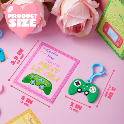 JOYIN 28 Pcs Video Game Keychains, Multi Colored Keychains & Cards with 7 Designs - Valentine's Day Gift