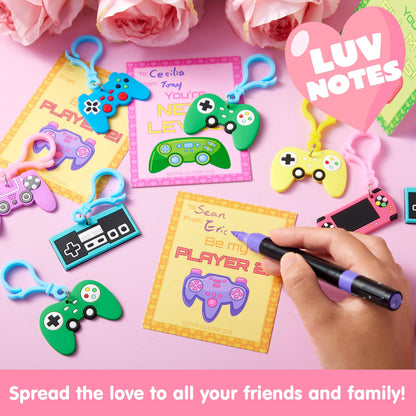 JOYIN 28 Pcs Video Game Keychains, Multi Colored Keychains & Cards with 7 Designs - Valentine's Day Gift