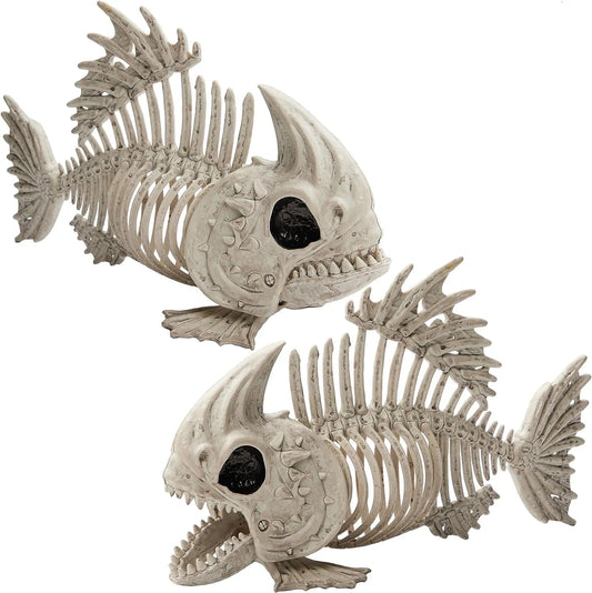 JOIN 2-Pack 9.5-Inch Halloween Fish Skeleton Plastic Bones with Posable Joints