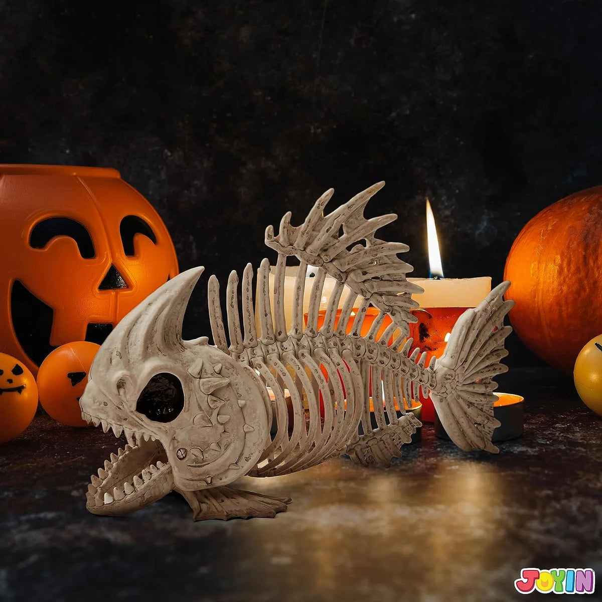 JOIN 2-Pack 9.5-Inch Halloween Fish Skeleton Plastic Bones with Posable Joints