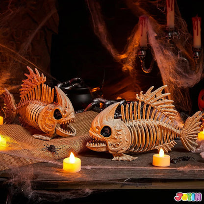 JOIN 2-Pack 9.5-Inch Halloween Fish Skeleton Plastic Bones with Posable Joints