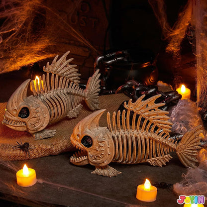 JOIN 2-Pack 9.5-Inch Halloween Fish Skeleton Plastic Bones with Posable Joints