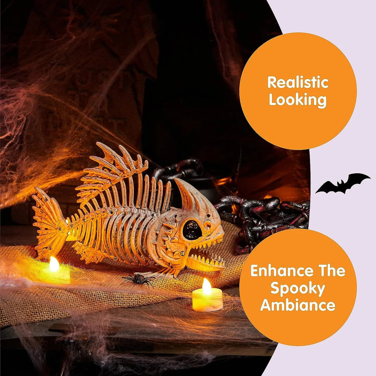 JOIN 2-Pack 9.5-Inch Halloween Fish Skeleton Plastic Bones with Posable Joints