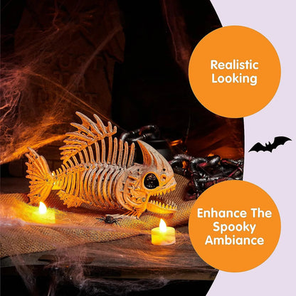 JOIN 2-Pack 9.5-Inch Halloween Fish Skeleton Plastic Bones with Posable Joints