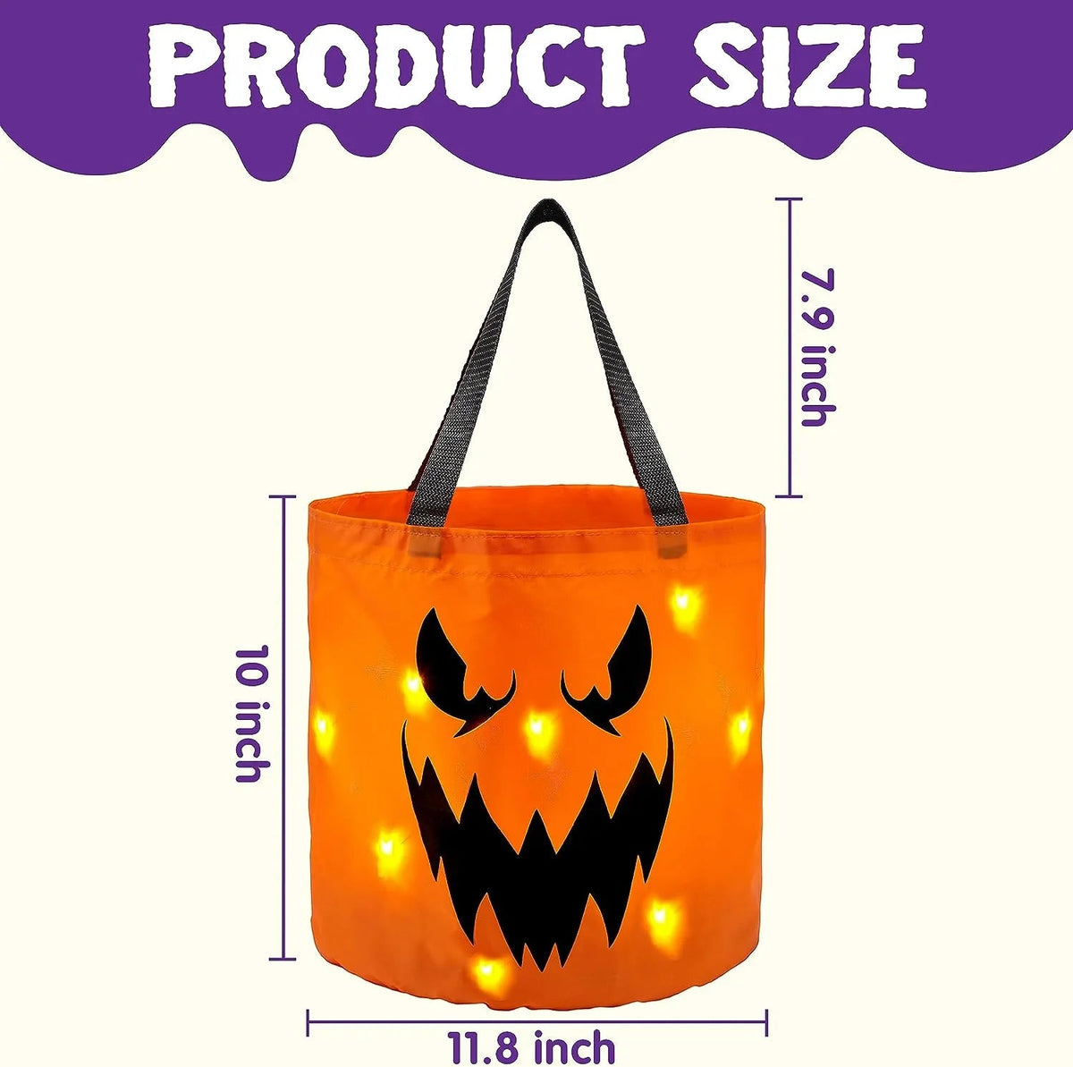 2-Pack Halloween LED Pumpkin Buckets - Trick or Treat Bags, Reusable Goody Buckets