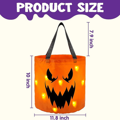 2-Pack Halloween LED Pumpkin Buckets - Trick or Treat Bags, Reusable Goody Buckets