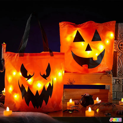 2-Pack Halloween LED Pumpkin Buckets - Trick or Treat Bags, Reusable Goody Buckets