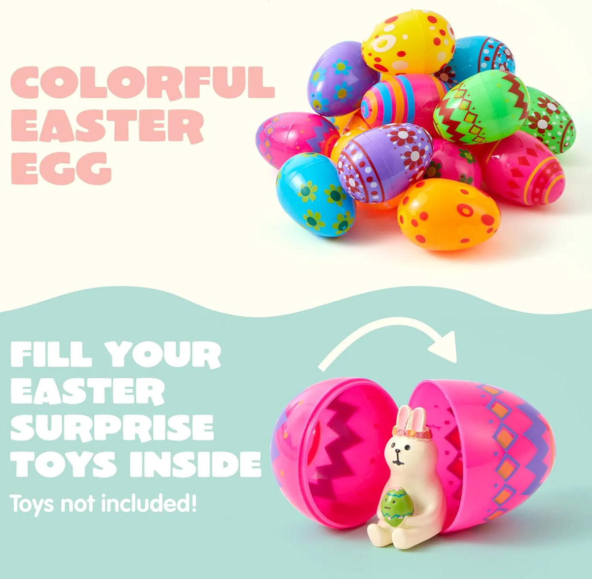 30 Pack 3.15 Inch Printed Plastic Empty Easter Eggs for Hunt & Party