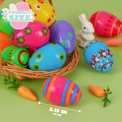 30 Pack 3.15 Inch Printed Plastic Empty Easter Eggs for Hunt & Party