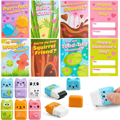 JOYIN 30-Piece Valentine's Day Animal Erasers Set with Clean Up Roller - Perfect for Party Favors and Gifts