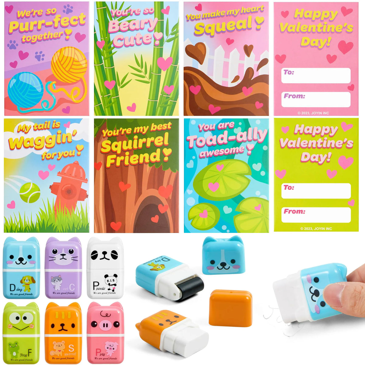 JOYIN 30-Piece Valentine's Day Animal Erasers Set with Clean Up Roller - Perfect for Party Favors and Gifts