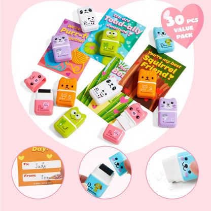 JOYIN 30-Piece Valentine's Day Animal Erasers Set with Clean Up Roller - Perfect for Party Favors and Gifts