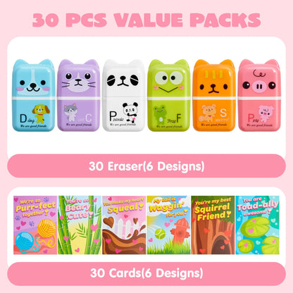 JOYIN 30-Piece Valentine's Day Animal Erasers Set with Clean Up Roller - Perfect for Party Favors and Gifts