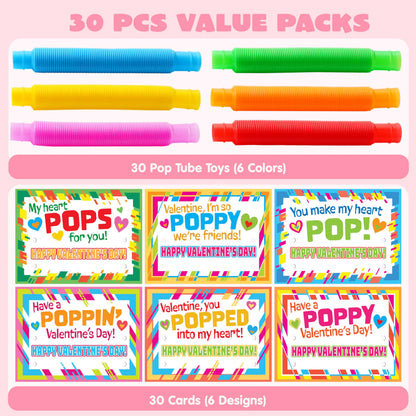 JOYIN 30 Pack Valentine's Day Pop Tubes Fidget Toys for Kids