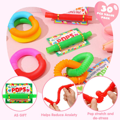 JOYIN 30 Pack Valentine's Day Pop Tubes Fidget Toys for Kids
