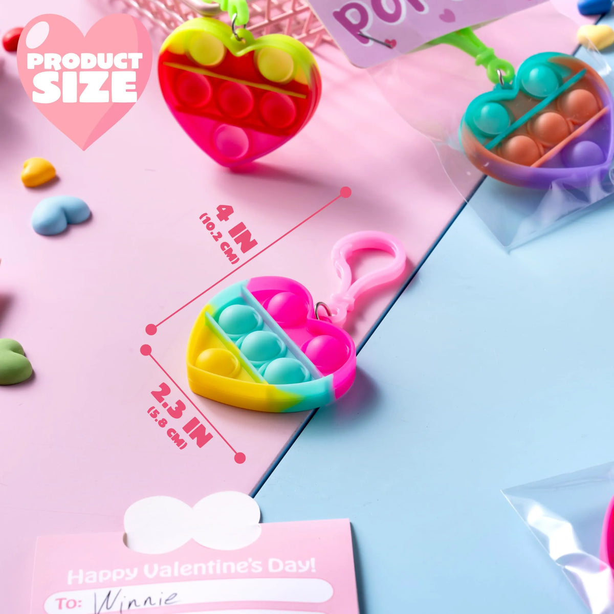 JOYIN 30-Pack Valentine's Day Gift Cards with Heart Pop Bubble Keychain Stress Relief Fidget Toys for Kids