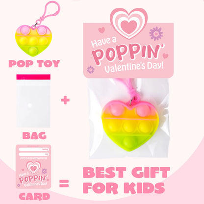 JOYIN 30-Pack Valentine's Day Gift Cards with Heart Pop Bubble Keychain Stress Relief Fidget Toys for Kids