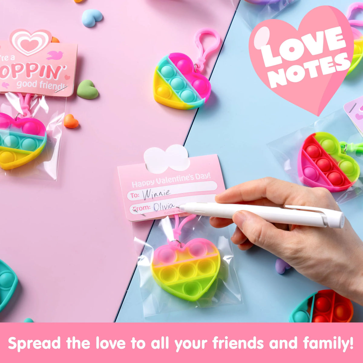 JOYIN 30-Pack Valentine's Day Gift Cards with Heart Pop Bubble Keychain Stress Relief Fidget Toys for Kids
